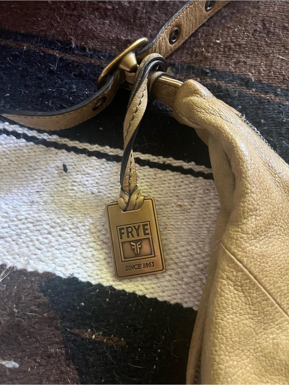 Frye Beige/Tan Leather Hobo with Brass Logo Tag
